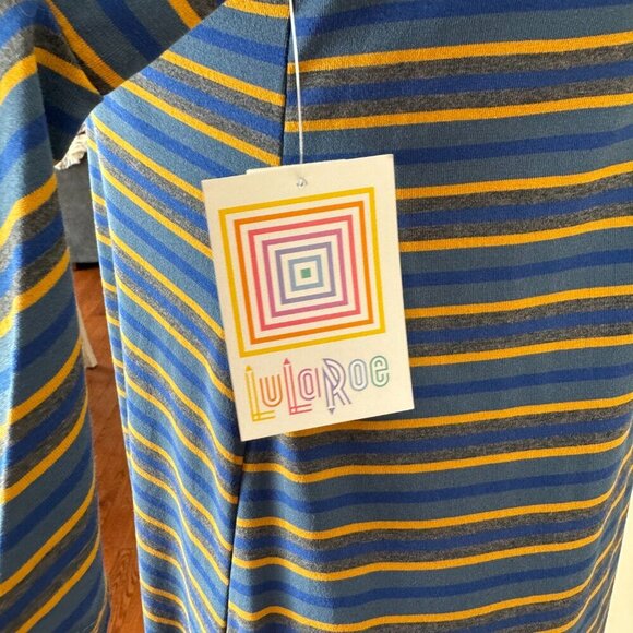 NWT LuLaRoe Maurine Dress Royal Blue, Slate Blue, and Medium Yellow Sz Medium - Picture 5 of 8